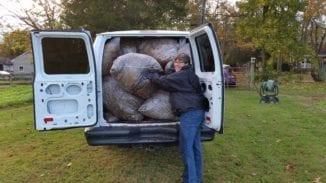 Over the years we have learned to pack the truck so full of leaves there is little room for air!